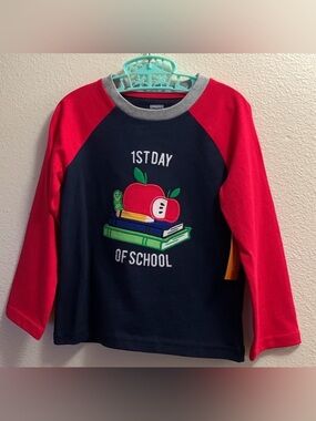 Gymboree First Day Of School Size 3T Navy Blue Red Long Sleeved Shirt Cotton New